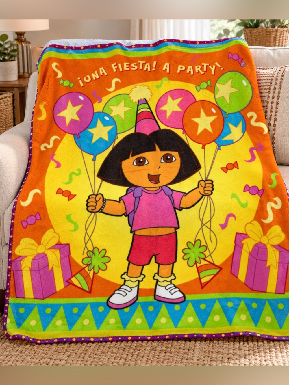 Vintage 2000s Dora the Explorer Fleece Blanket
